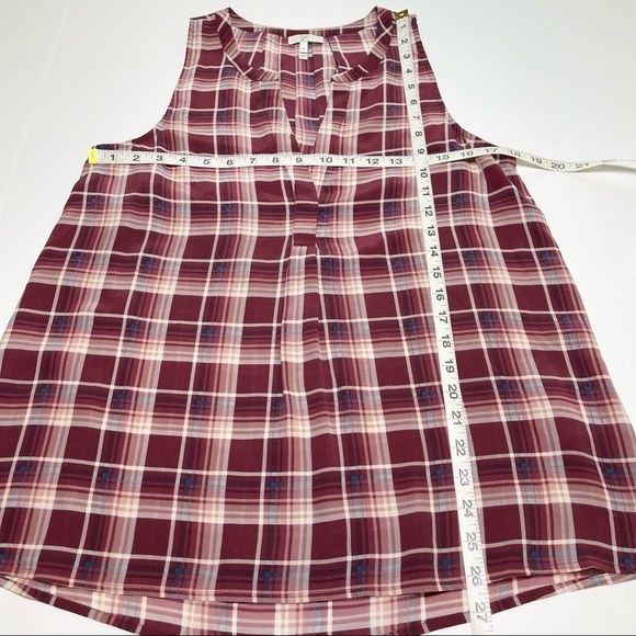 Joie Aruna Silk Sleeveless V-Neck Top Maroon Plaid Size Medium - Picture 8 of 8